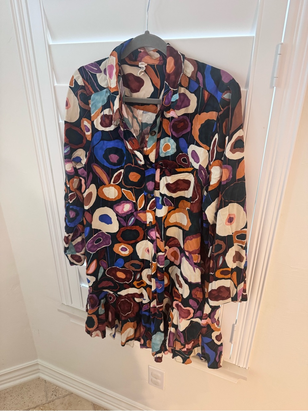 Abstract Multicolor Printed Tunic Top - Relaxed Button Front